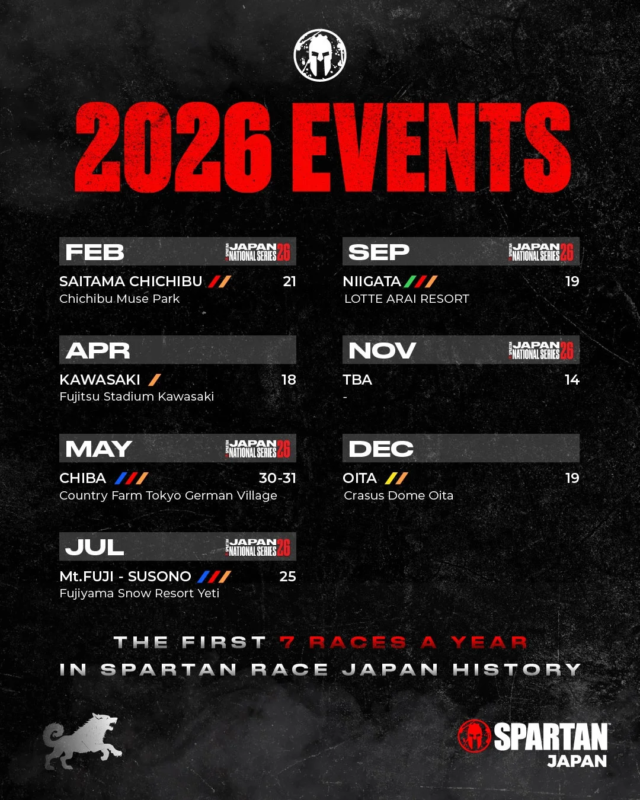 2026年のスパルタンレースジャパンのイベントスケジュール