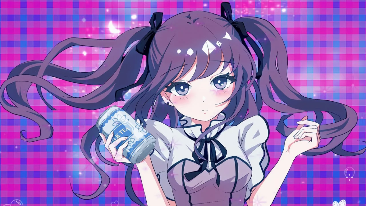 ミルクティーを持ったキャラクター