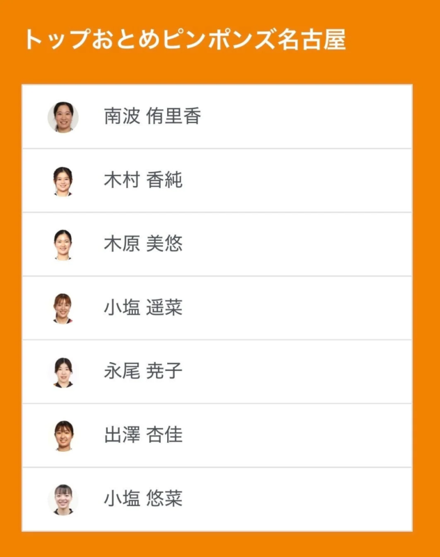 トップおとめピンポンズ名古屋選手リスト