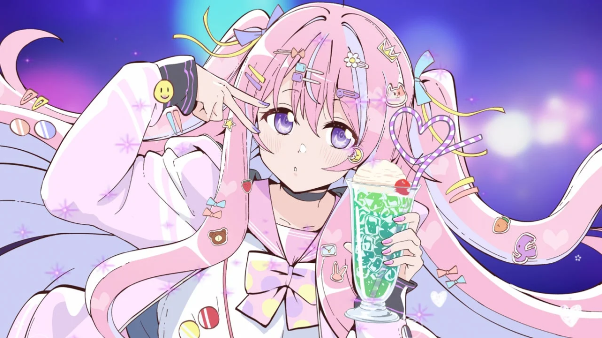 メロンソーダフロートを持ったキャラクター