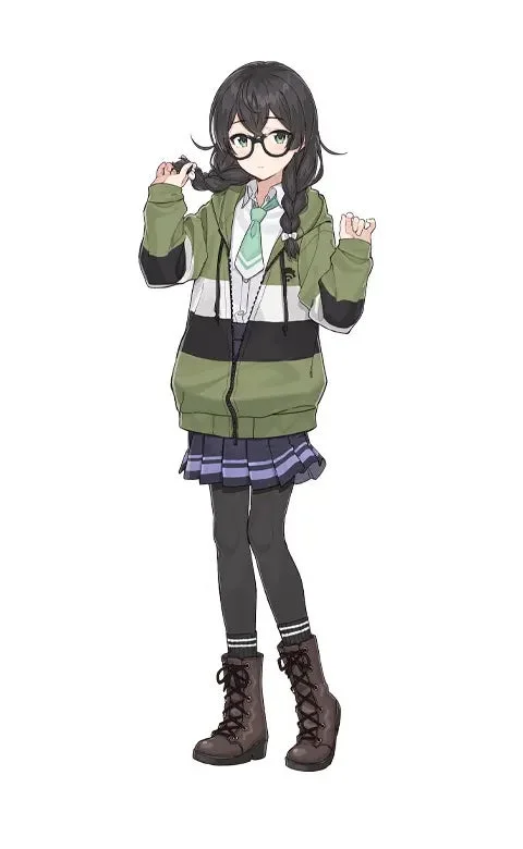 眼鏡をかけた黒髪の少女が描かれたアニメイラスト