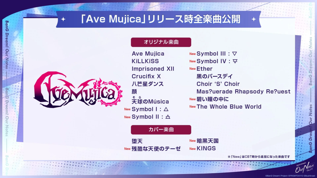 「Ave Mujica」のリリース時に公開される全楽曲リスト