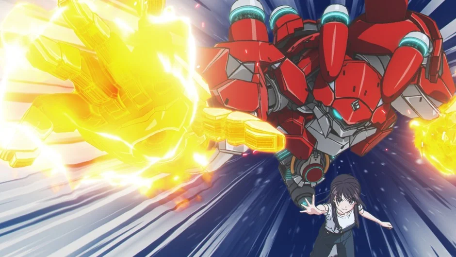 少女と赤いロボットのアクション