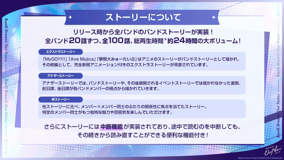 「BanG Dream! Our Notes」のストーリー機能について説明